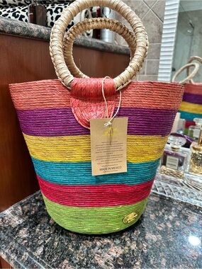 Colorful Striped Handwoven Tote Bag with Round Handles